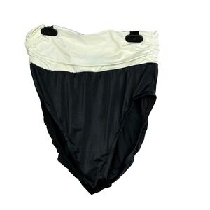 80's Vtg ILGWU Swim Bottoms Women 12 Black White Nylon High Waisted Ruched USA